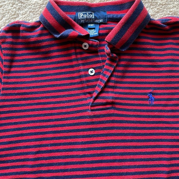 Polo Ralph Lauren Red Navy Striped Short Sleeve Logo Polo Shirt 4/4T Preppy - Picture 2 of 6